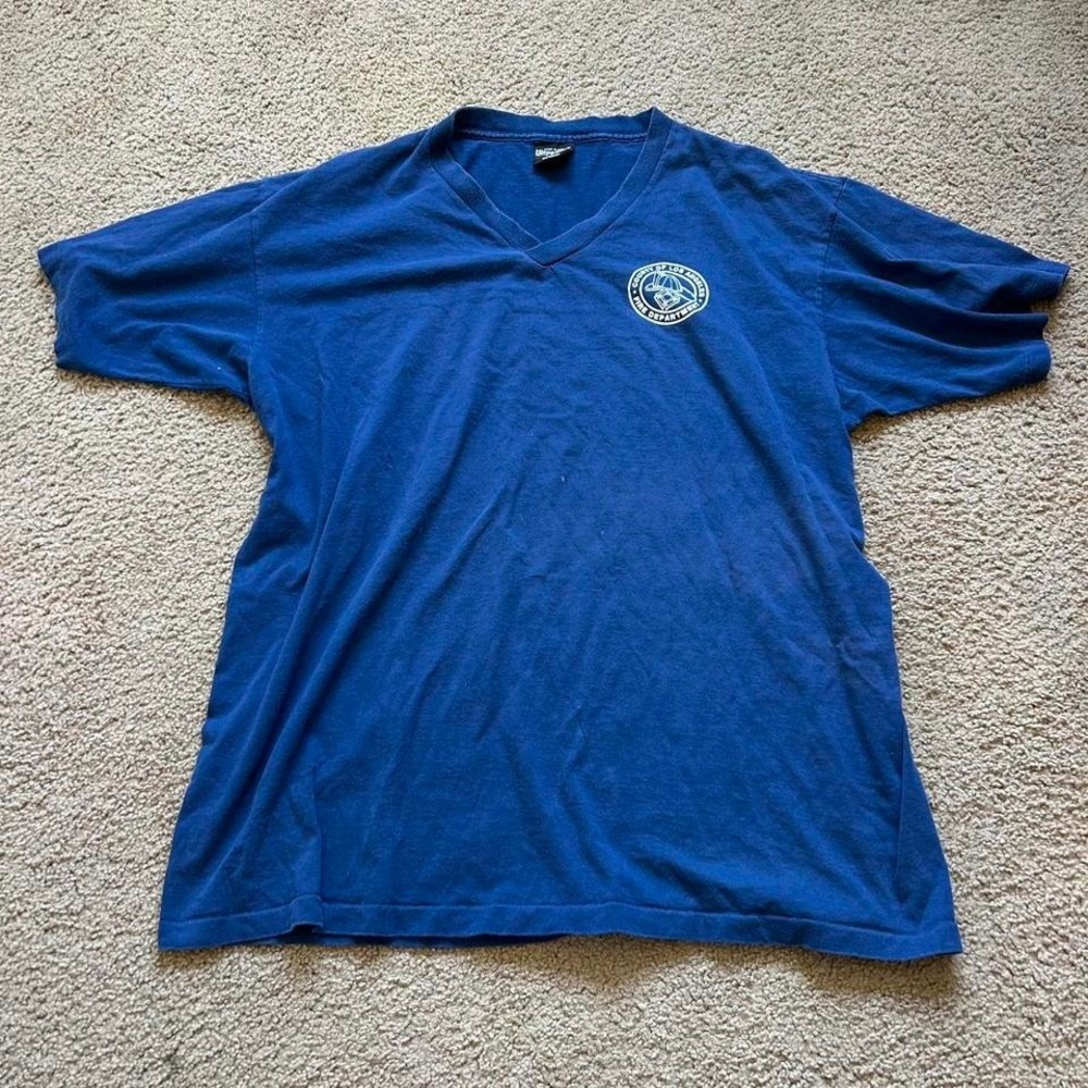 Oversized Navy Vintage County of Los Angeles Fire Department Tee